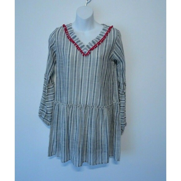 Area Stars Metallic Knit Striped Pom Pom bell Sleeve Tunic Dress O/S NWOT 150 - Picture 1 of 9